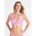 thumbnail image 1 of No Boundaries Pink Floral Tall Triangle Halter Bikini Top, Women's XXS-XXL, 1 of 5