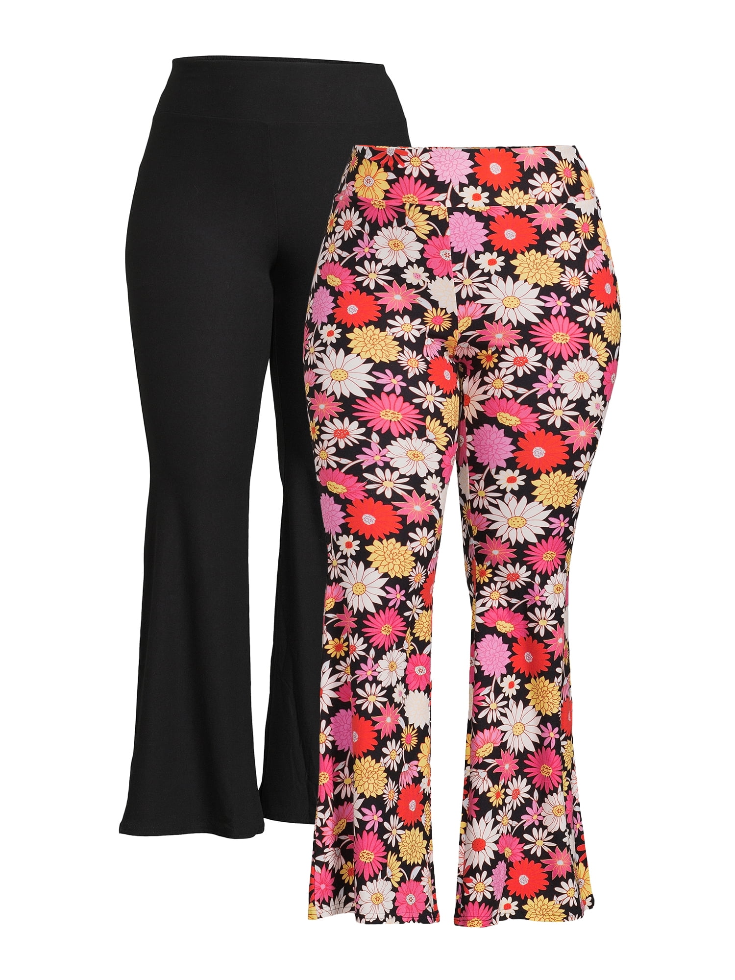 No Boundaries Women's Plus Flare Pant, 2 Pack, Sizes 1X-4X
