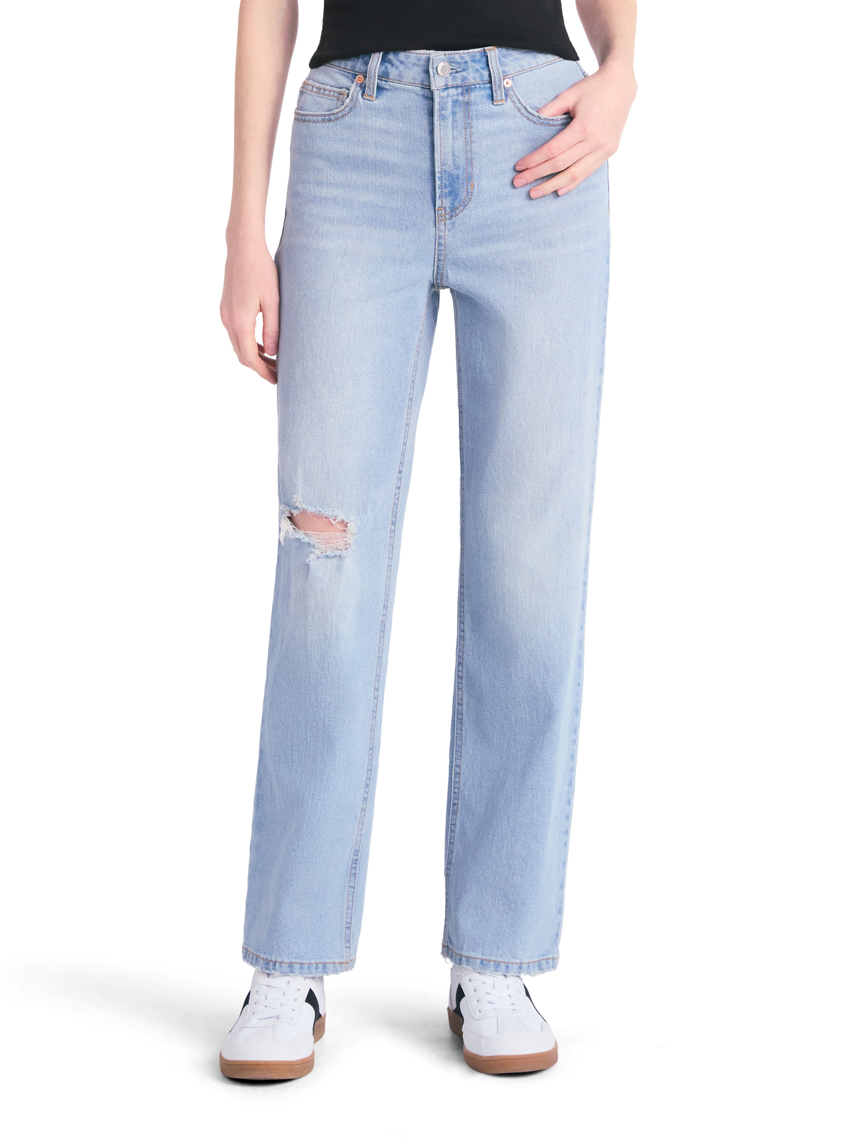 No Boundaries Women's Plus High-Rise Straight Leg Jeans, 30” and 32" Inseam, Sizes 00-24W