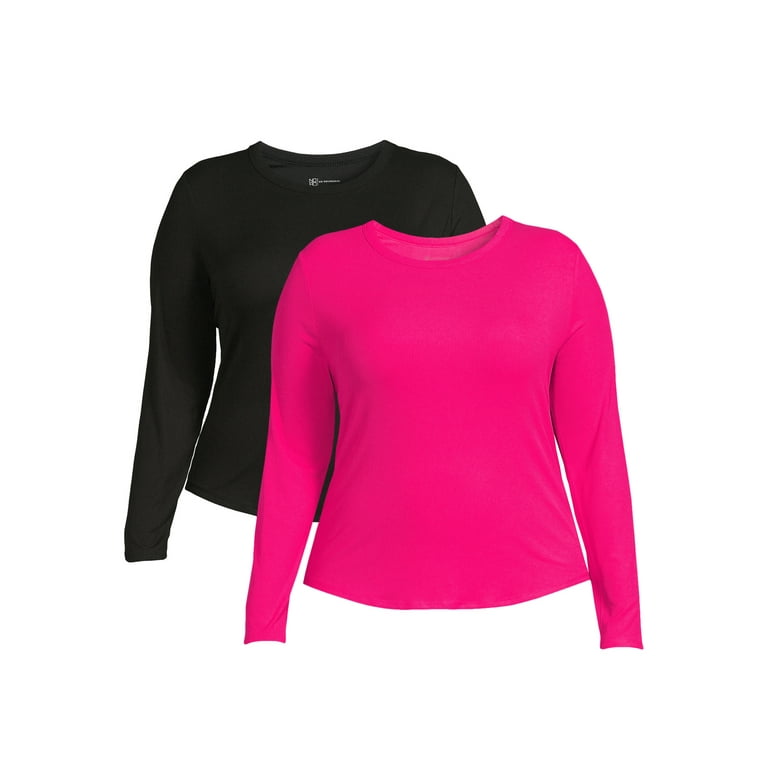 No Boundaries Women’s Plus Size Crewneck Ribbed T-Shirt with Long Sleeves,  2-Pack, Sizes XL-3X