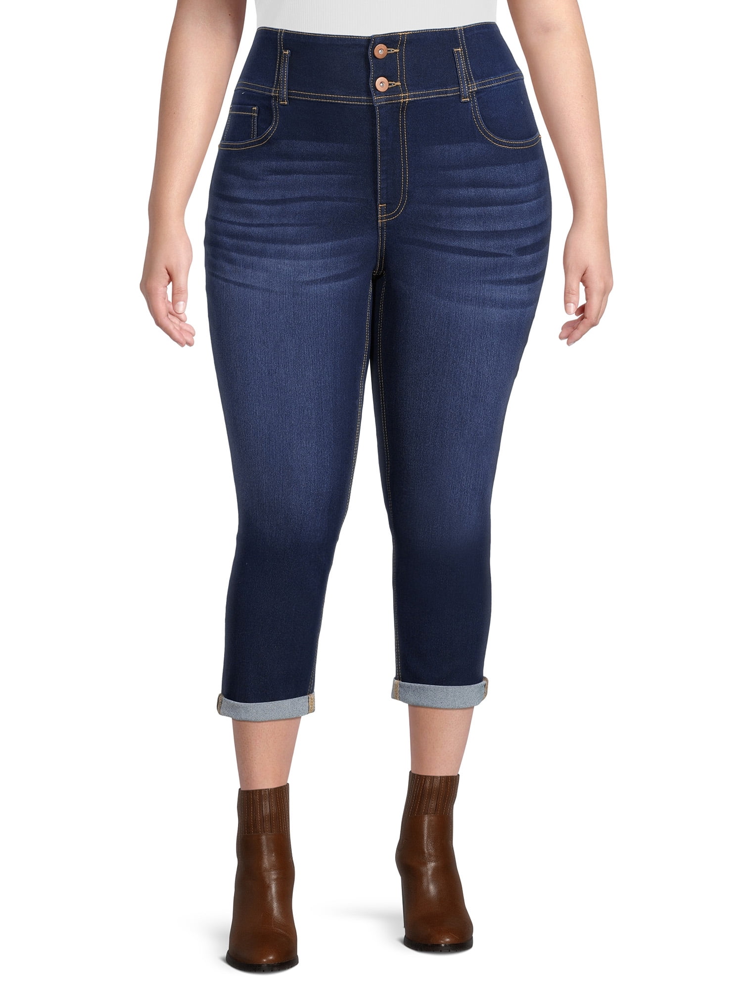 Women's High Rise Roll Cuff A-Line Denim Shorts - 4.5" Inseam, Zipper Fly, Four Pockets - View #3