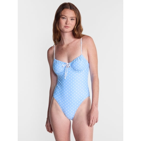 No Boundaries Polka Dot Underwire One Piece Swimsuit, Women's XXS-XXL