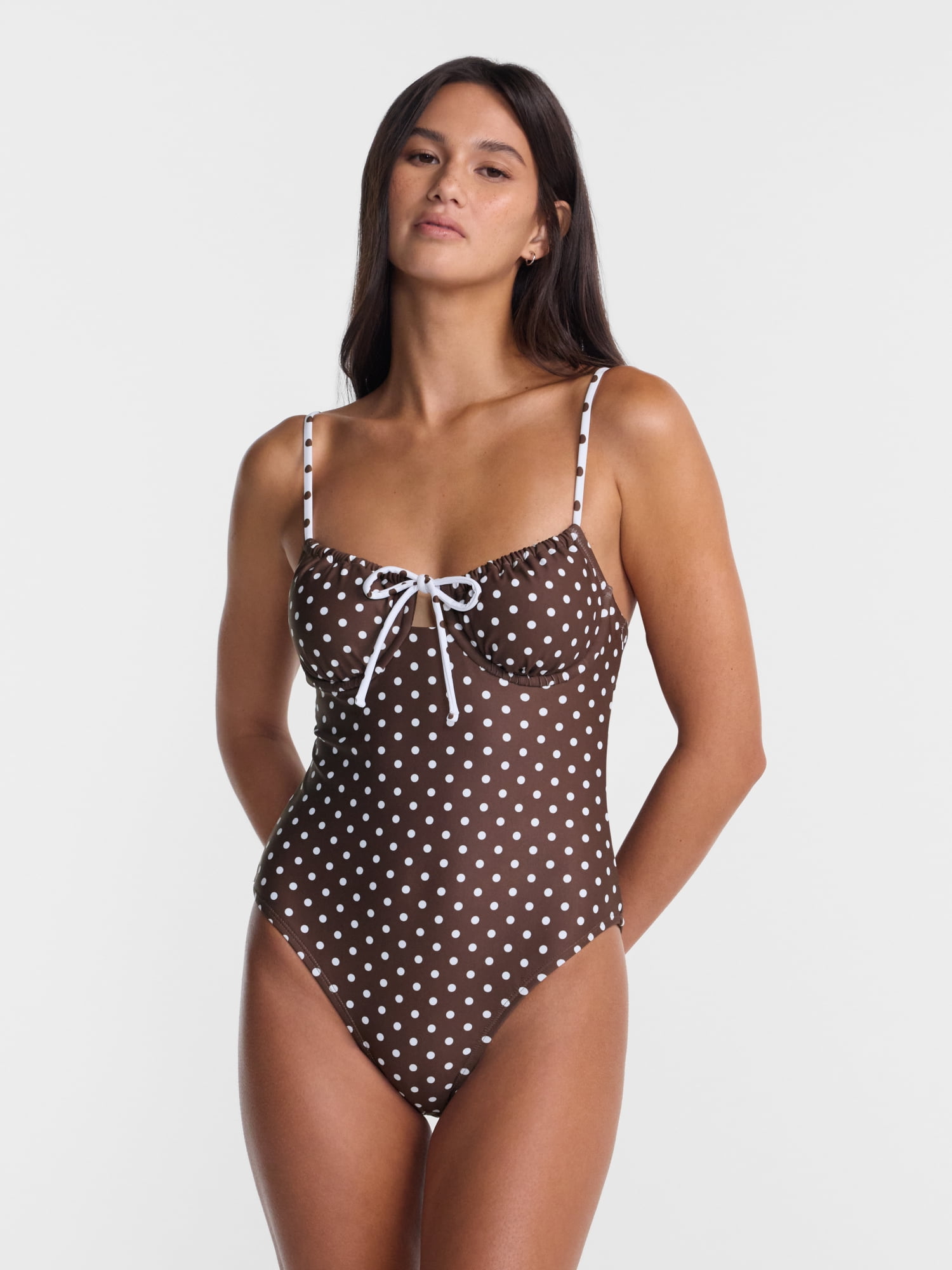 No Boundaries Polka Dot Underwire One Piece Swimsuit, Women's XXS-XXL