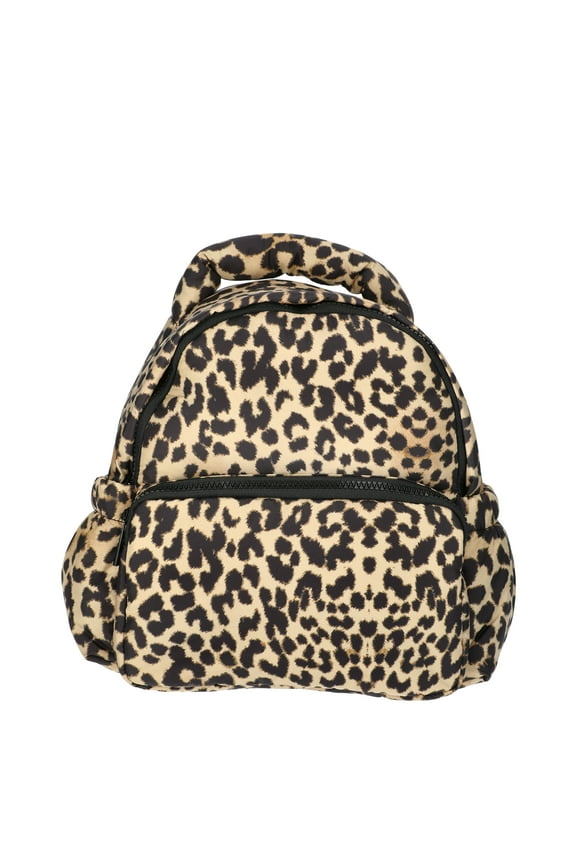 Women’s Hands Free Puffy Mini Backpack, Leopard