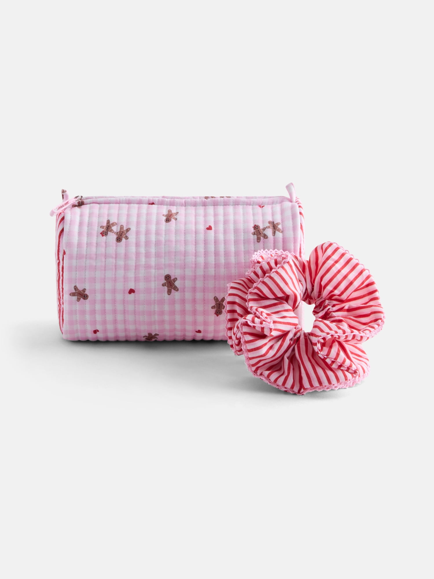 No Boundaries Quilted Pouch with Hair Scrunchie Set, 2-Piece, Women's, Pink Gingerbread