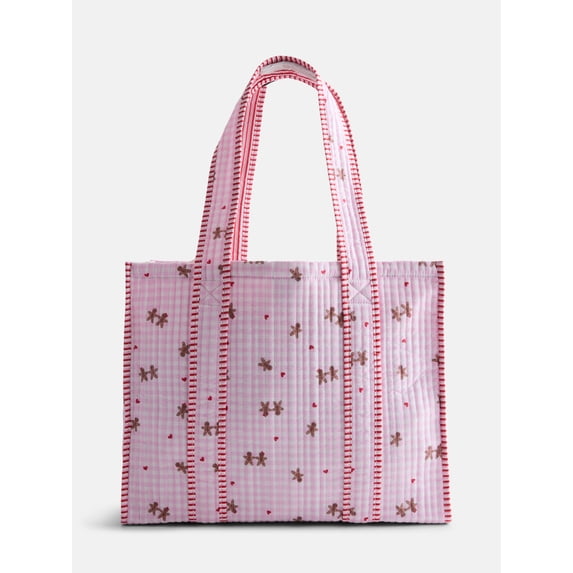 No Boundaries Quilted Tote Bag, Women's, Pink Marshmallow Gingerbread