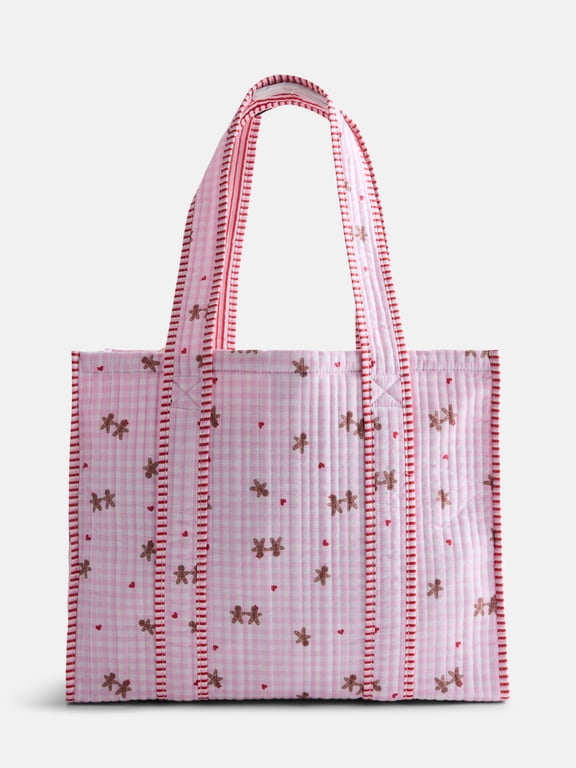 Quilted Tote Bag, Women's, Pink Marshmallow Gingerbread