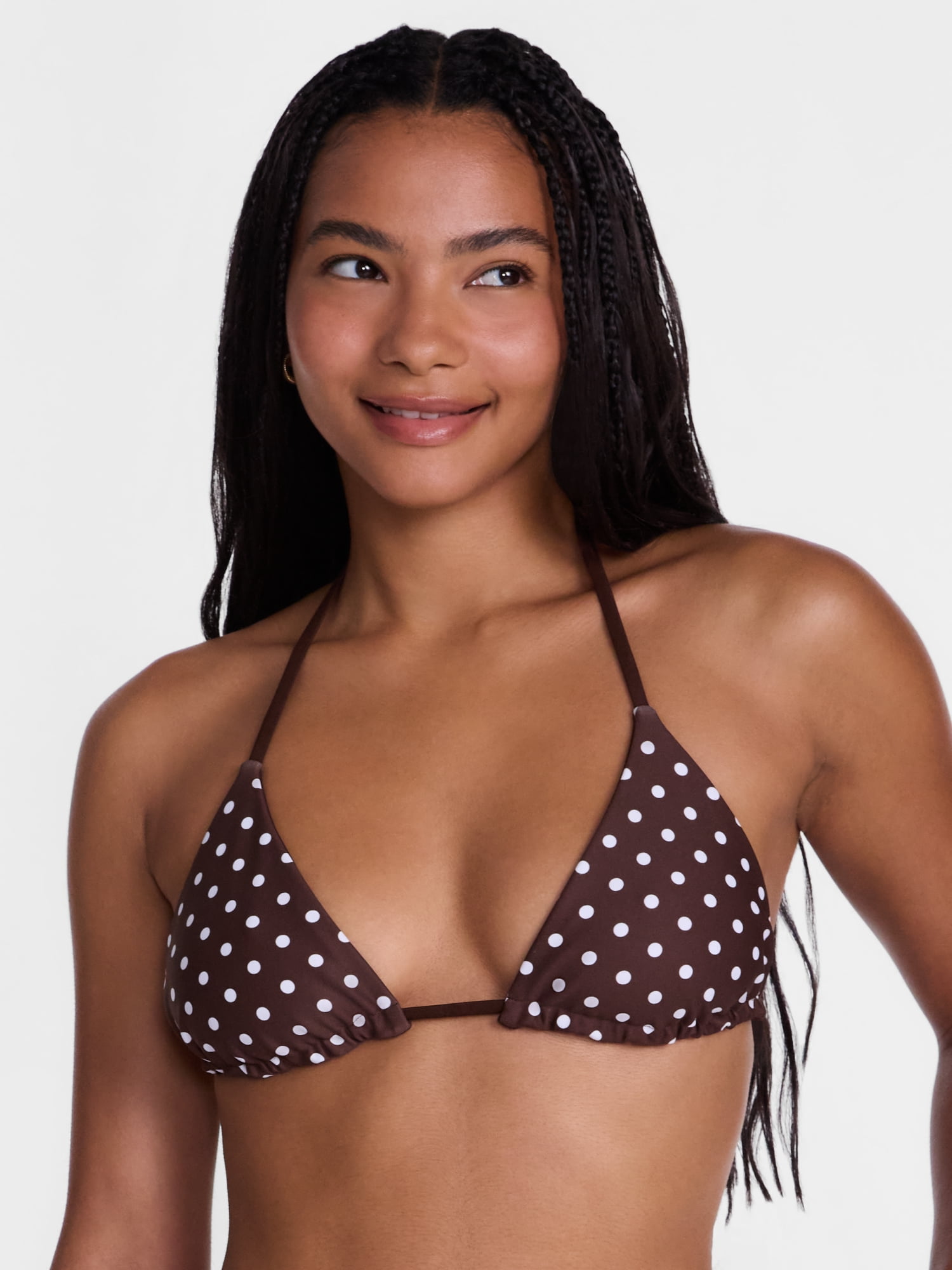 No Boundaries Reversible Polka Dot Triangle Bikini Top, Women's XXS-XXL