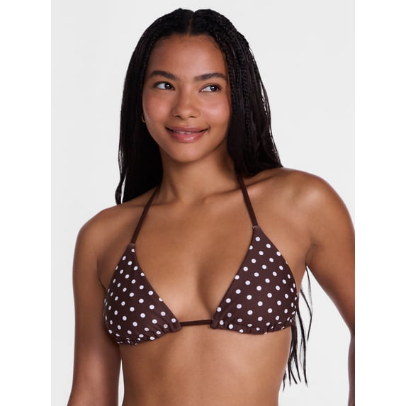 No Boundaries Reversible Polka Dot Triangle Bikini Top, Women's XXS-XXL