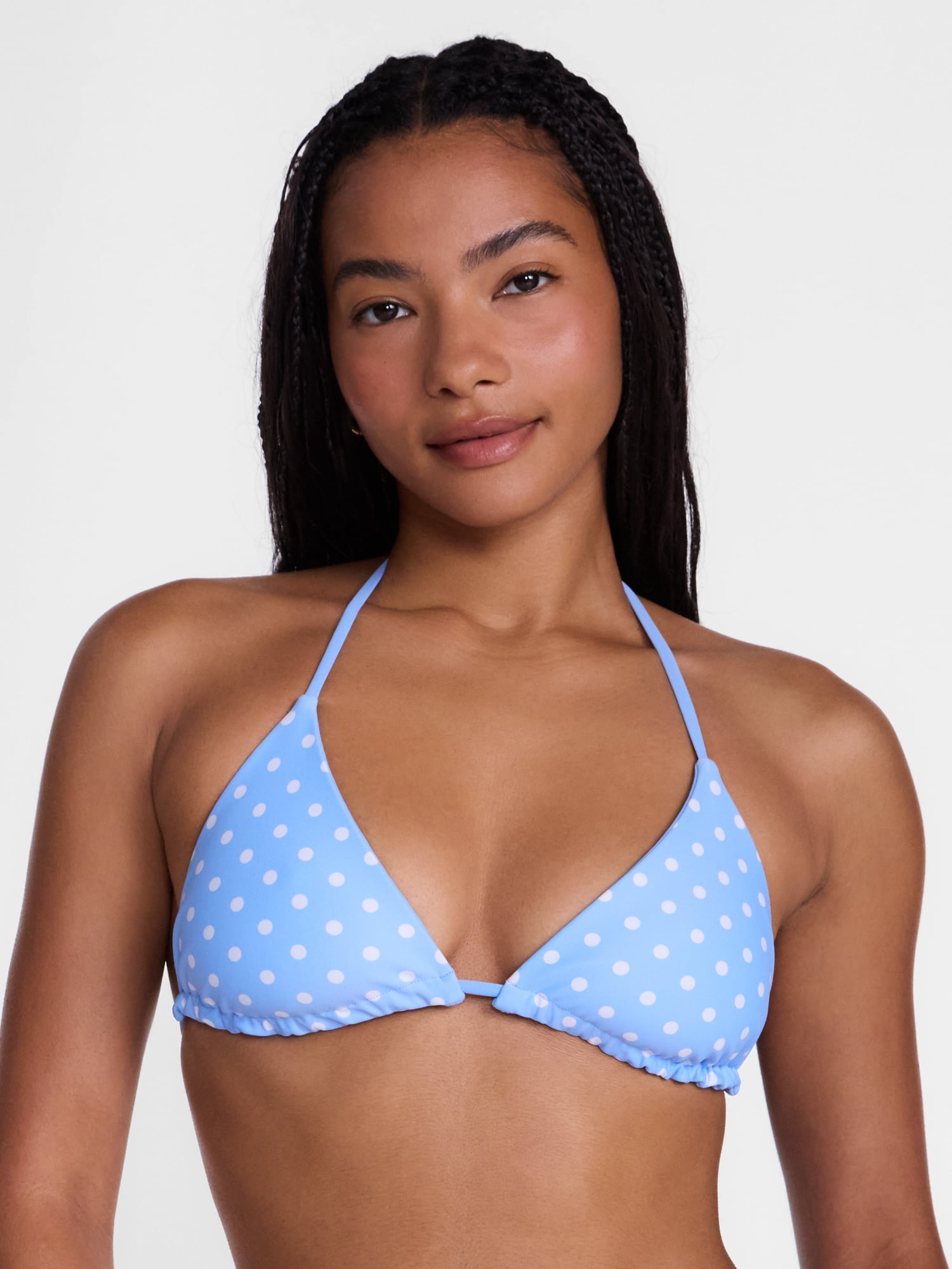 No Boundaries Reversible Polka Dot Triangle Bikini Top, Women's XXS-XXL