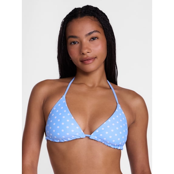 No Boundaries Reversible Polka Dot Triangle Bikini Top, Women's XXS-XXL