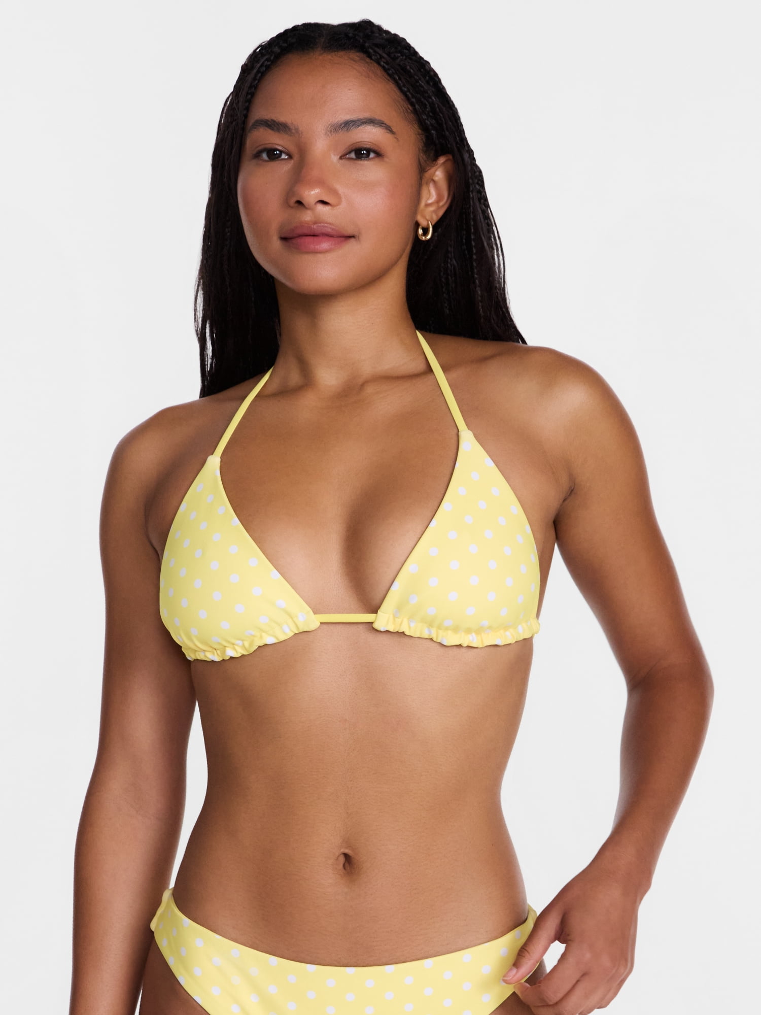 No Boundaries Reversible Polka Dot Triangle Bikini Top, Women's XXS-XXL