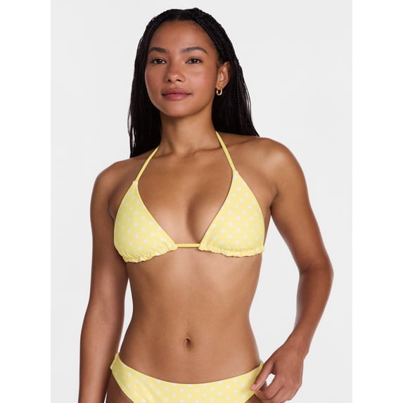 No Boundaries Reversible Polka Dot Triangle Bikini Top, Women's XXS-XXL