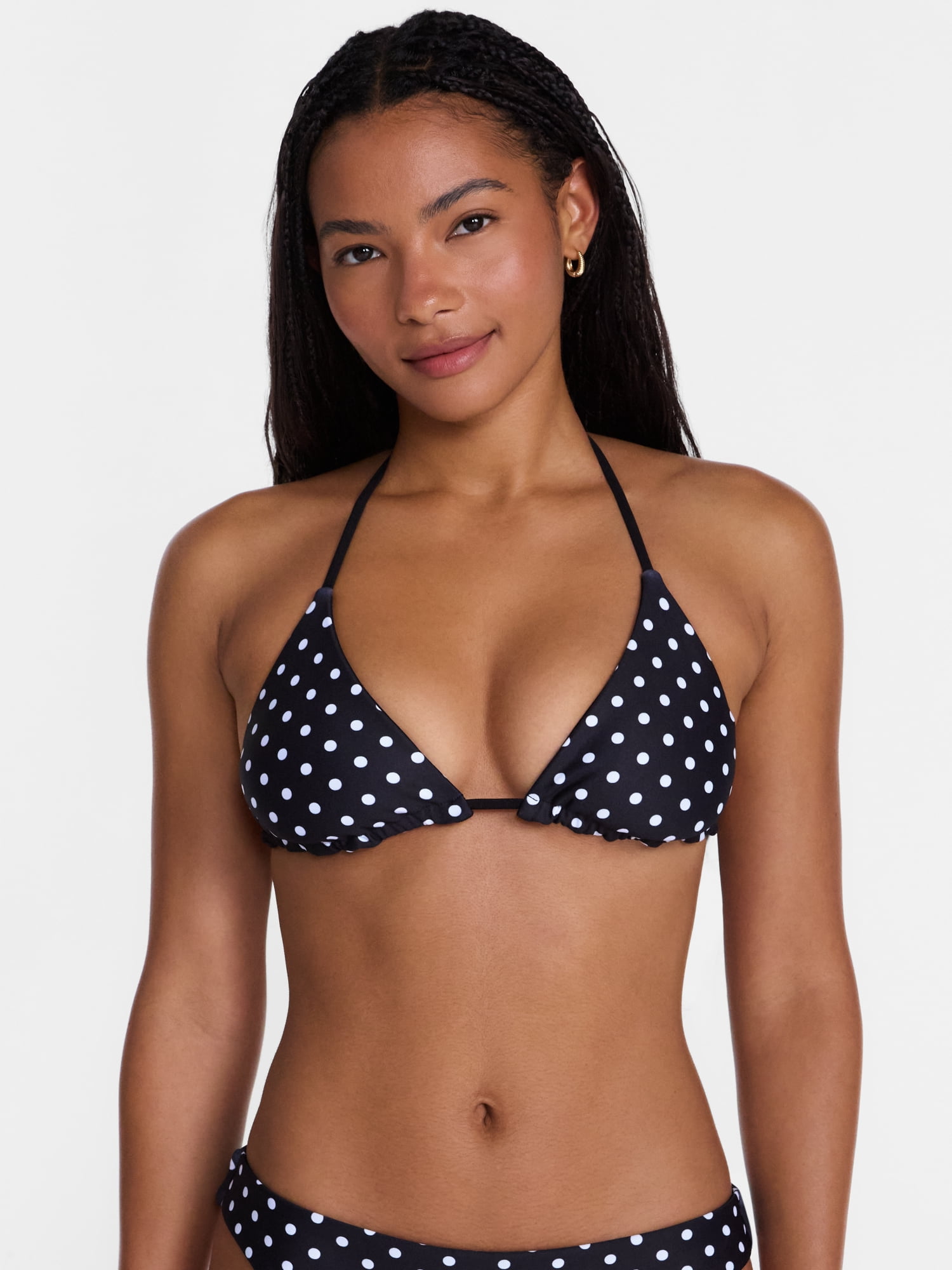 No Boundaries Reversible Polka Dot Triangle Bikini Top, Women's XXS-XXL