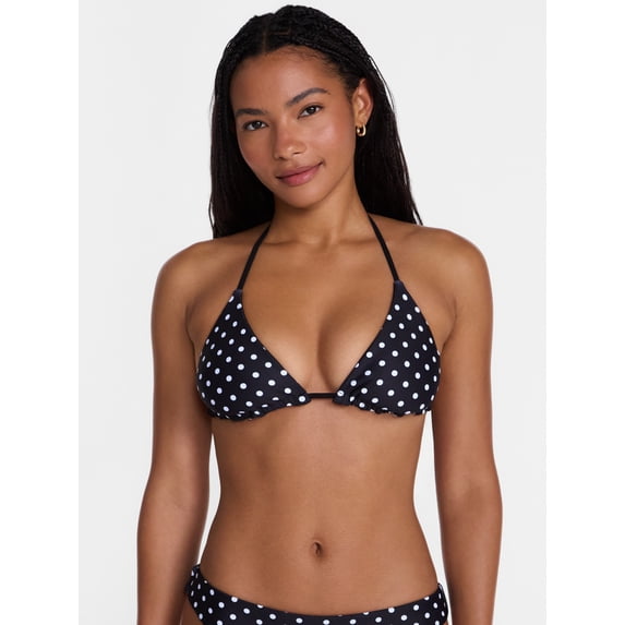 No Boundaries Reversible Polka Dot Triangle Bikini Top, Women's XXS-XXL