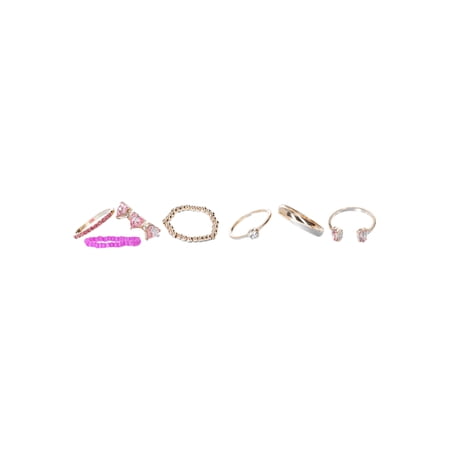 No Boundaries Women’s Rhinestone and Heart Stacking Stretch Ring Set, 7-Piece