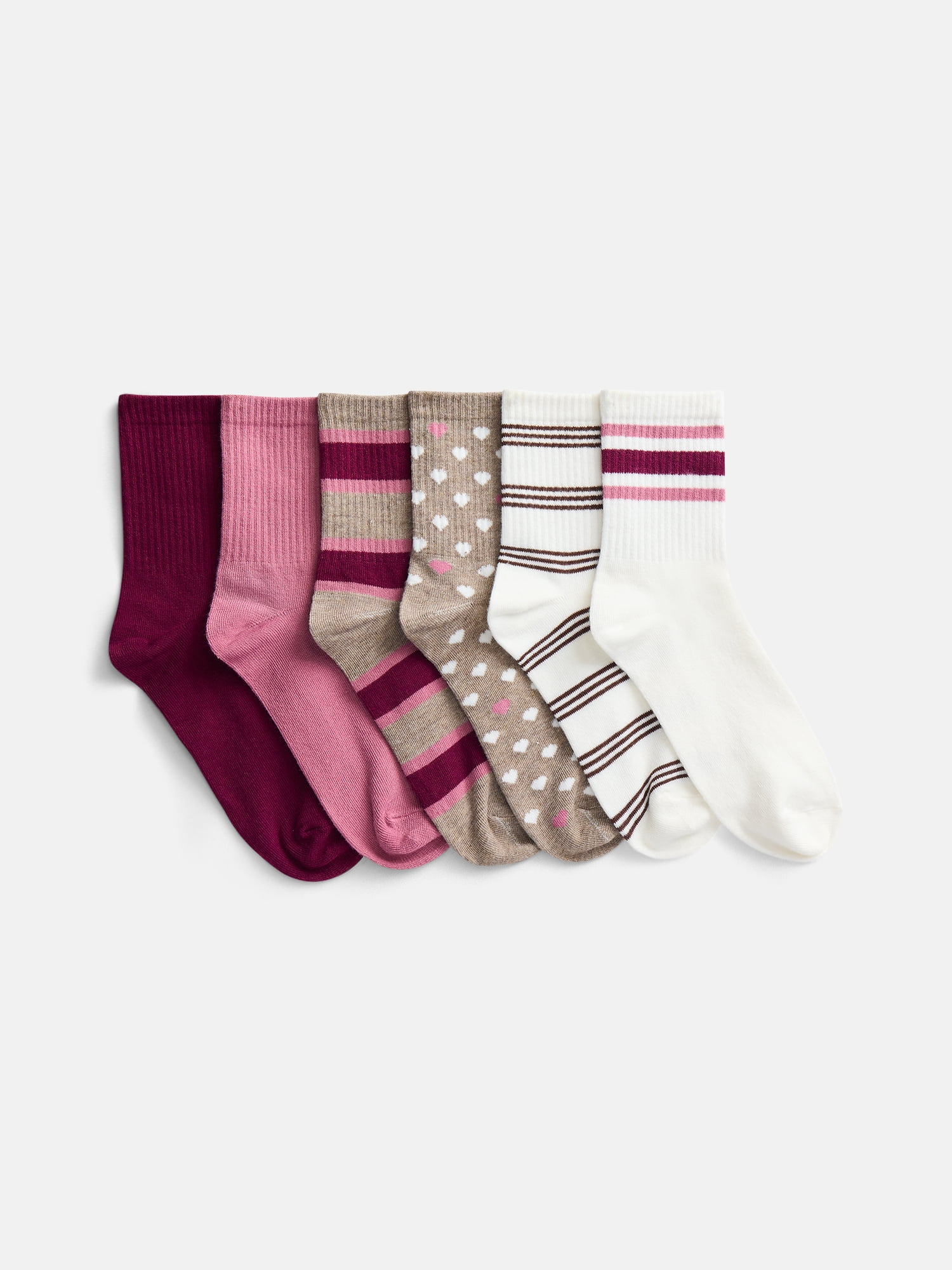 No Boundaries Women's Ribbed Mid Crew Socks, 6 Pack, Shoe Sizes 4-10