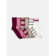 No Boundaries Women's Ribbed Mid Crew Socks, 6 Pack, Shoe Sizes 4-10