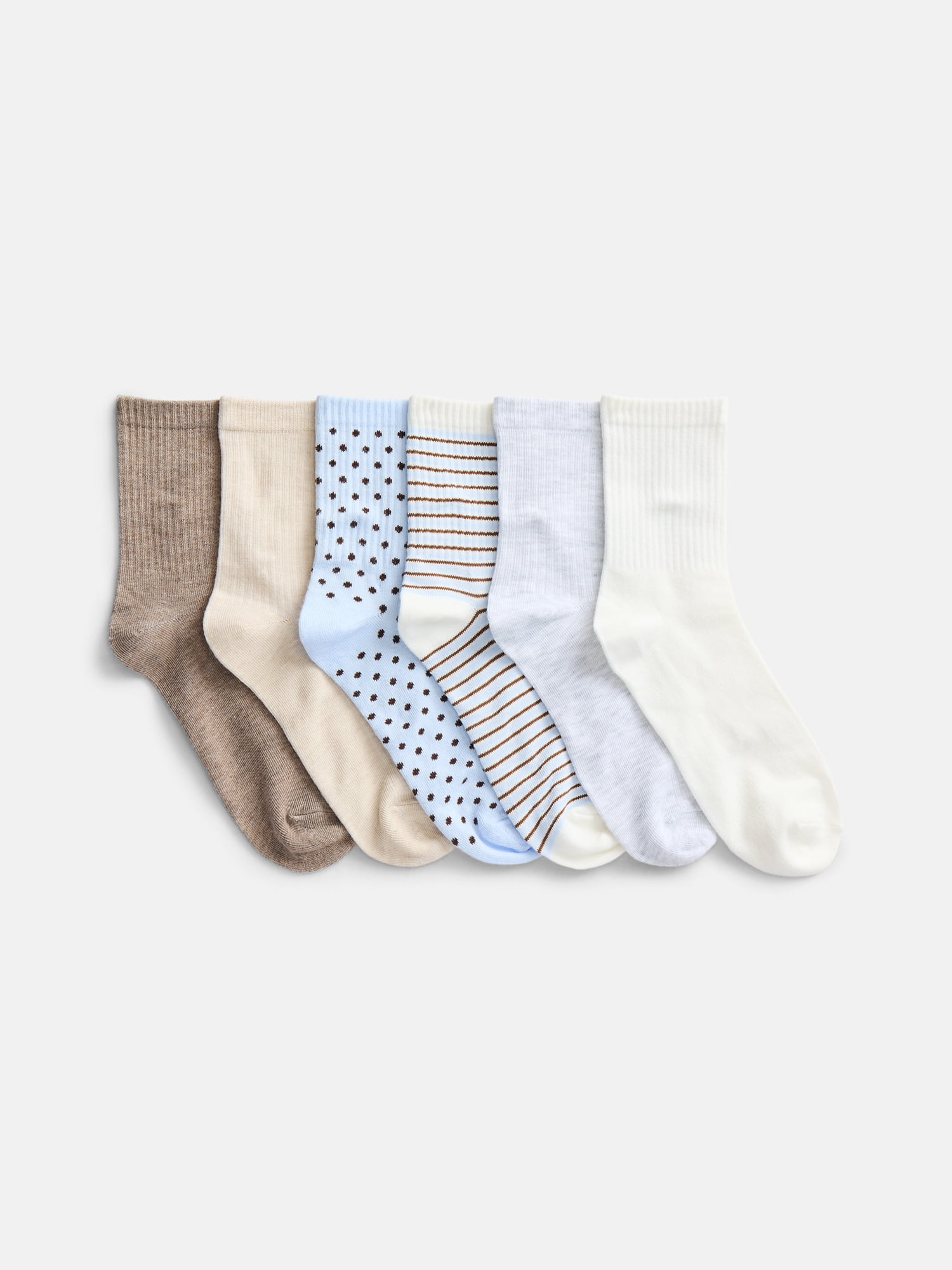 No Boundaries Women's Ribbed Mid Crew Socks, 6 Pack, Shoe Sizes 4-10