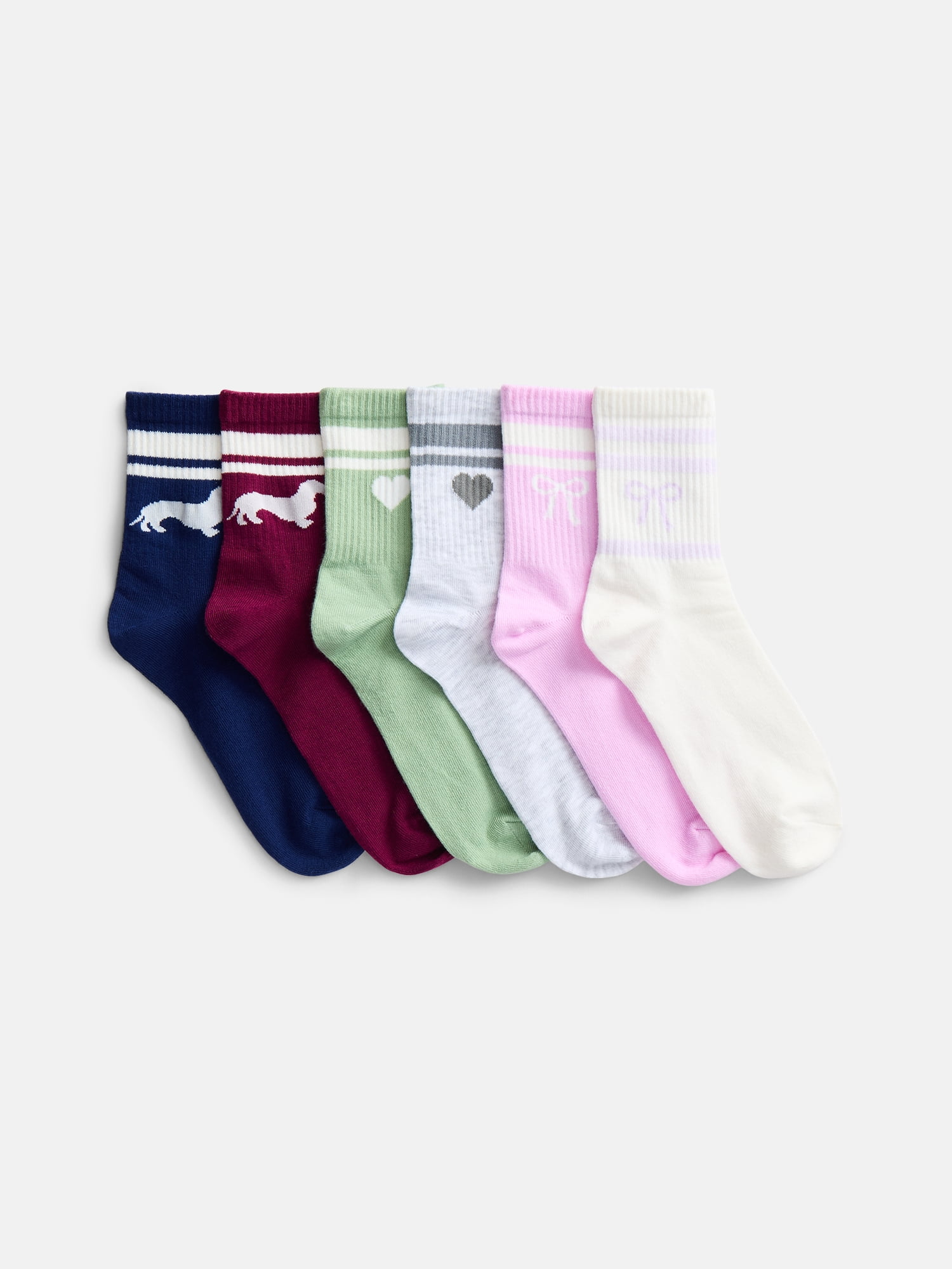 No Boundaries Women's Ribbed Mid Crew Socks, 6 Pack, Shoe Sizes 4-10
