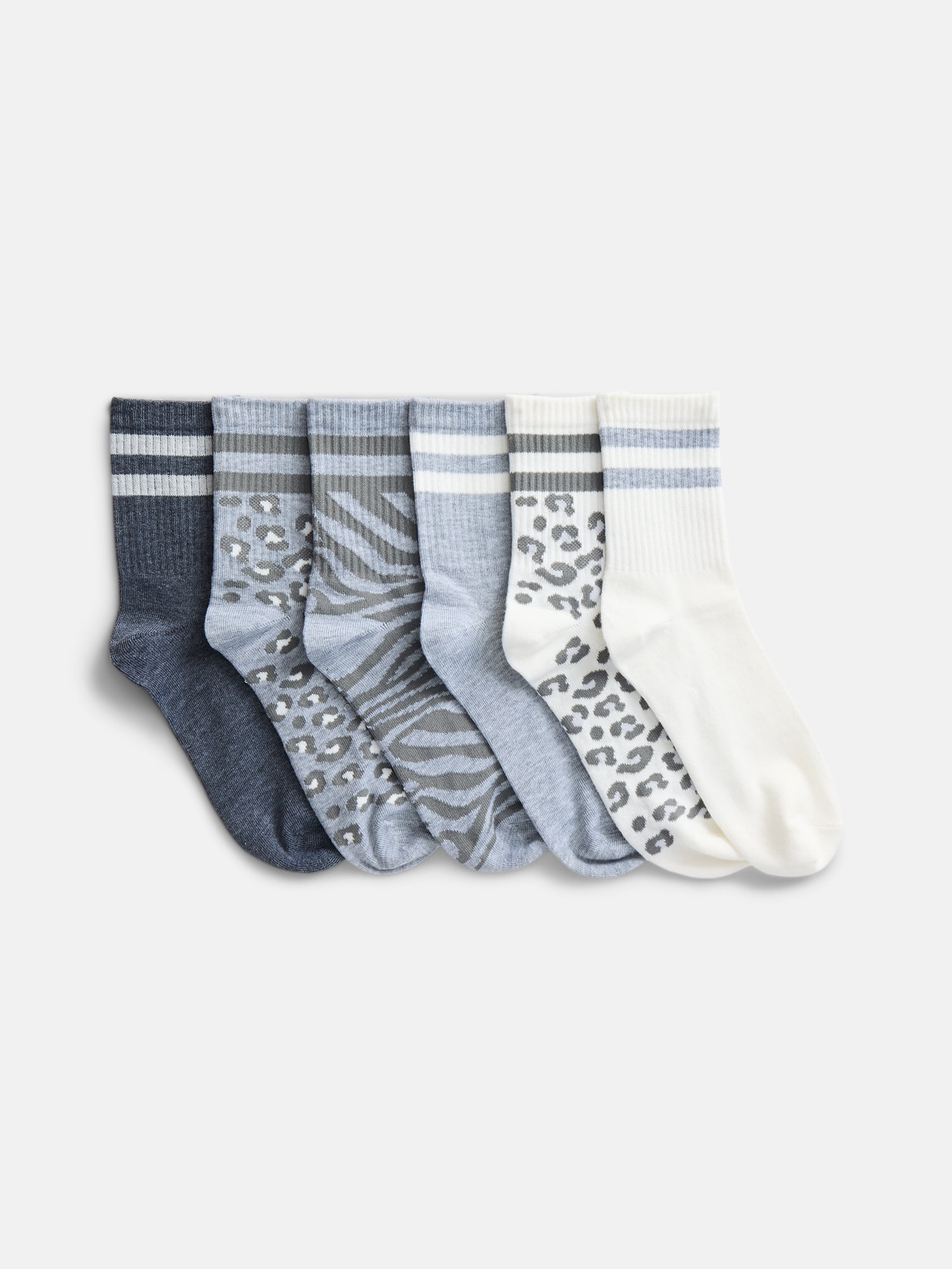 No Boundaries Women's Ribbed Mid Crew Socks, 6 Pack, Shoe Sizes 4-10