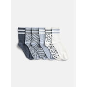 No Boundaries Women's Ribbed Mid Crew Socks, 6 Pack, Shoe Sizes 4-10