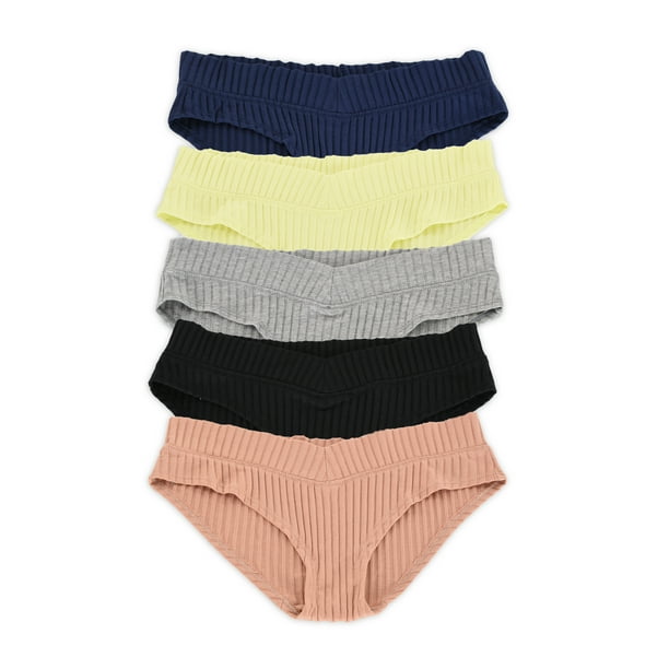 No Boundaries Women's Ribbed Cotton Hipster Panties, 5Pack