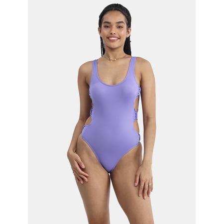 No Boundaries Women's Ribbed One Piece Swimsuit, Sizes XXS-XXL