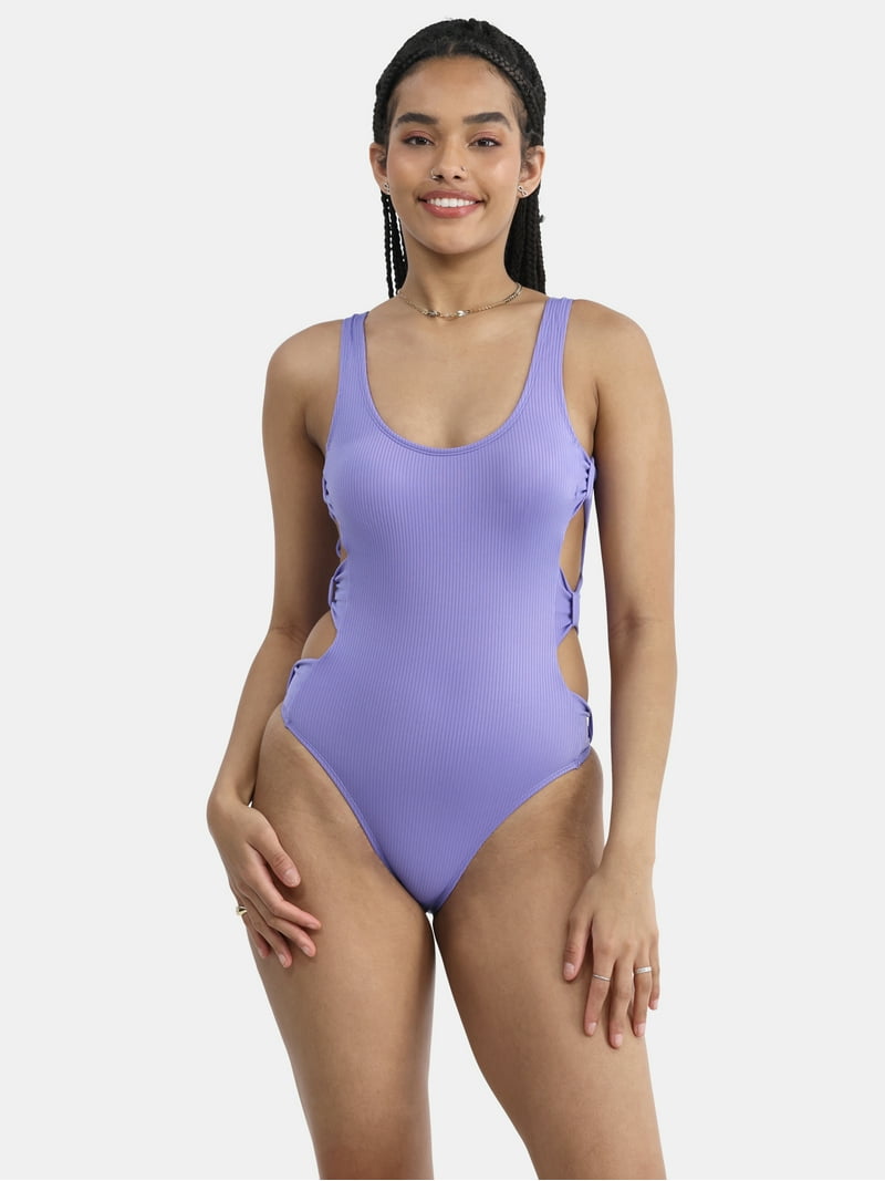 【rolarola】人気/水着 ★RIBBON ONEPIECE SWIMSUIT LAVENDER★ No Boundaries Women's Ribbed One Piece Swimsuit, Sizes XXS