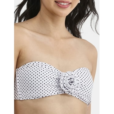 No Boundaries Women's Rosette Polka Dot Bandeau Swim Bikini Top, Sizes XXS-XXL
