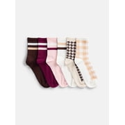 No Boundaries Women's Ribbed Mid Crew Socks with Scallop Edge, 6 Pack, Shoe Sizes 4-10