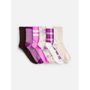 No Boundaries Women's Ribbed Mid Crew Socks with Scallop Edge, 6 Pack, Shoe Sizes 4-10