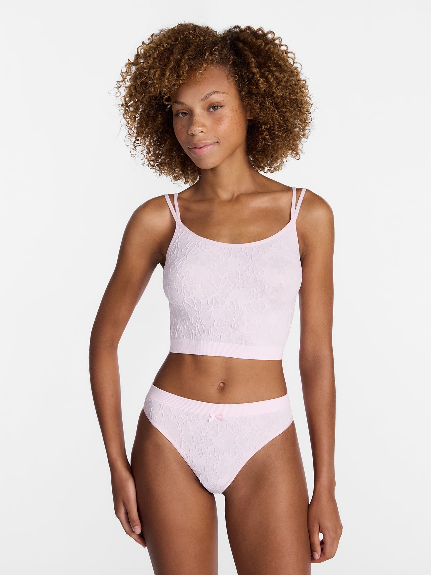 No Boundaries Seamless Cami Bra and Thong Panties Set, 2 Piece, Women's XS-XXXL