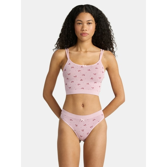 No Boundaries Women’s Seamless Cami Bra & Thong Panty Set, Sizes XS–XXXL