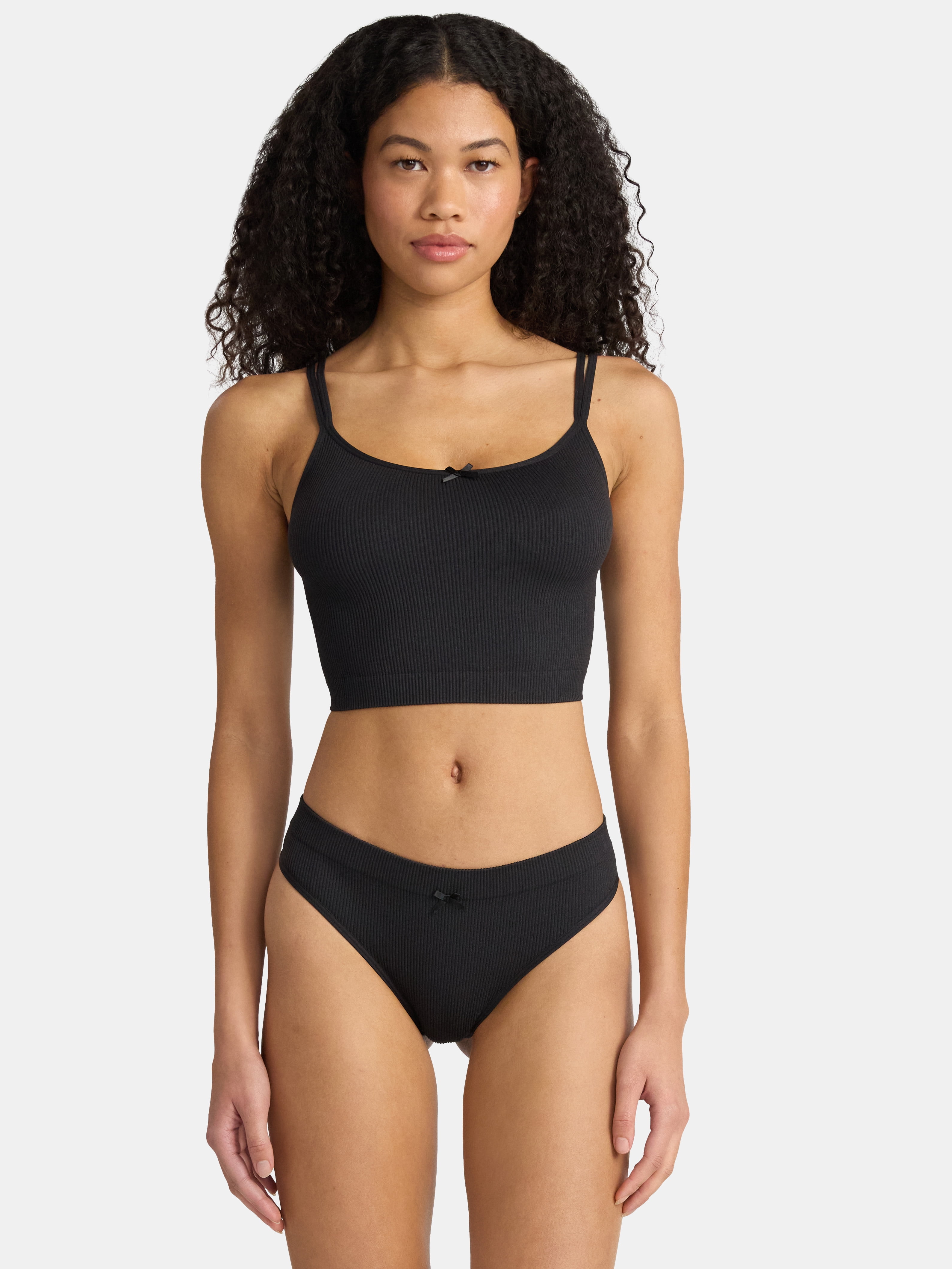 No Boundaries Seamless Cami Bra and Thong Panties Set, 2 Piece, Women's XS-XXXL