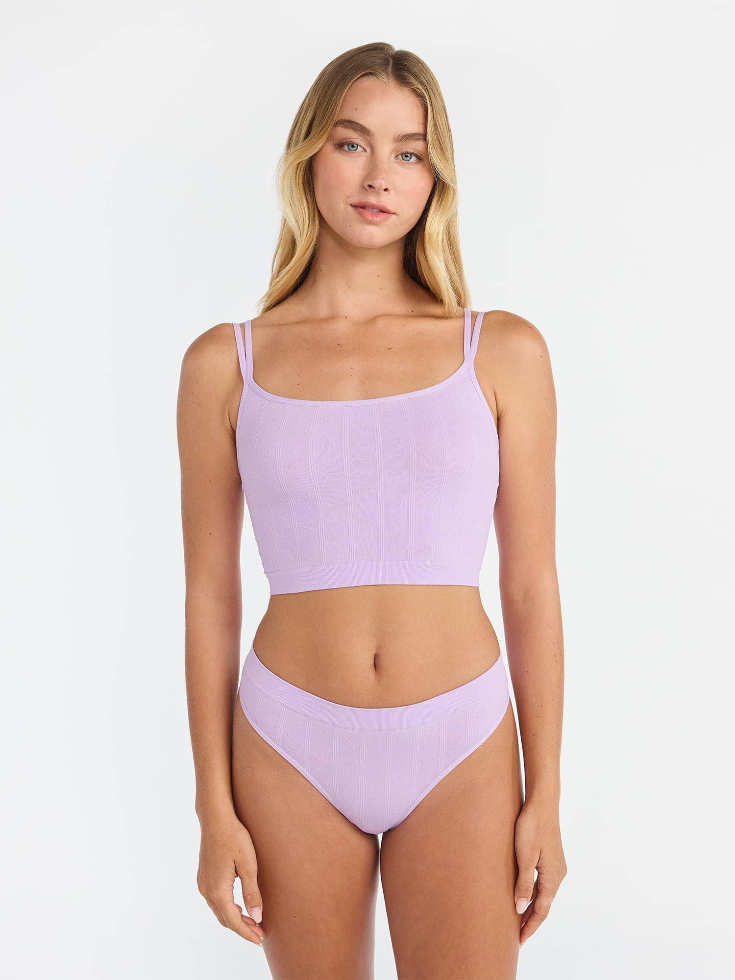 No Boundaries Seamless Cami Bra and Thong Panties Set, 2 Piece, Women's XS-XXXL