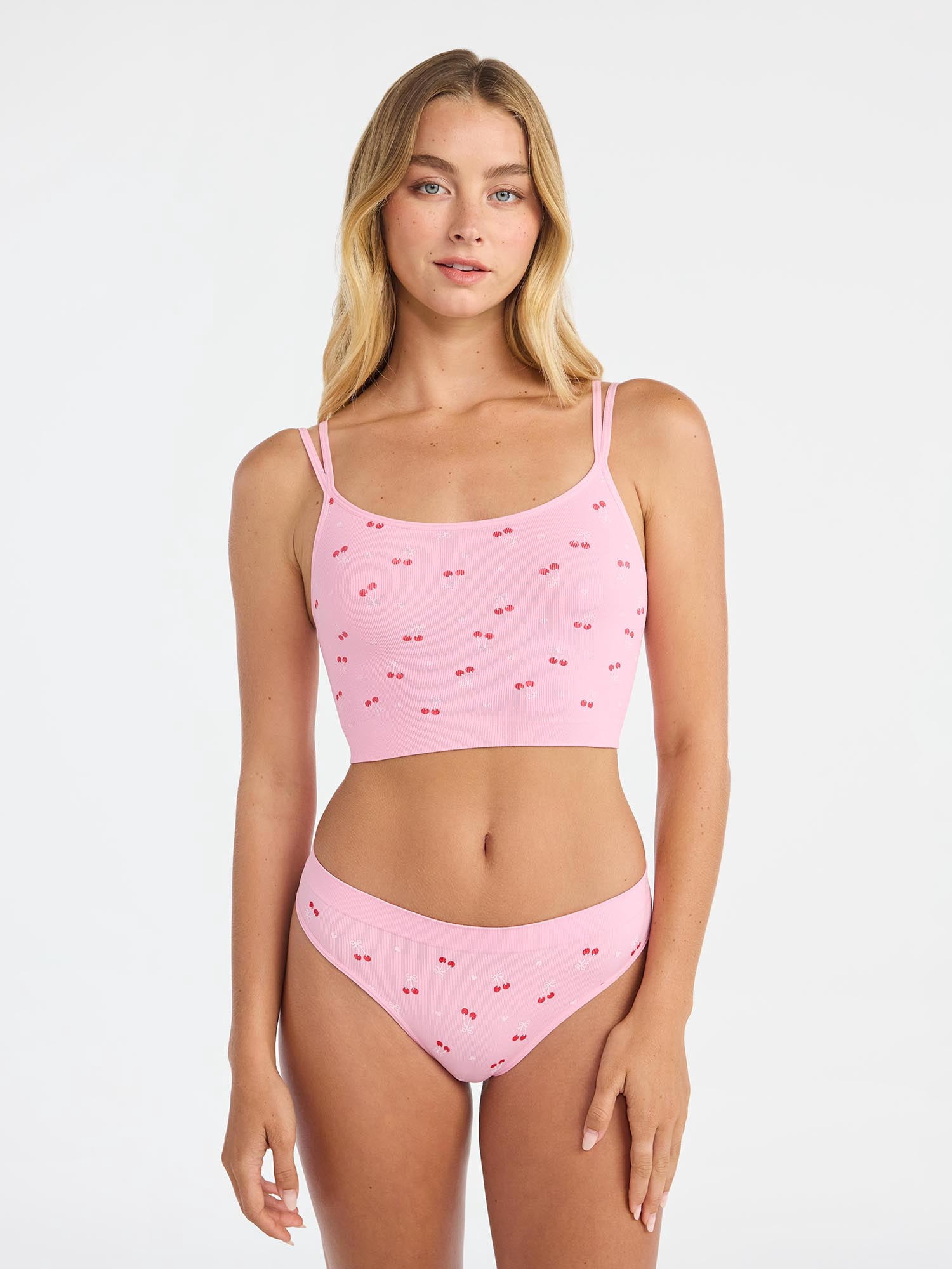 No Boundaries Seamless Cami Bra and Thong Panties Set, 2 Piece, Women's XS-XXXL