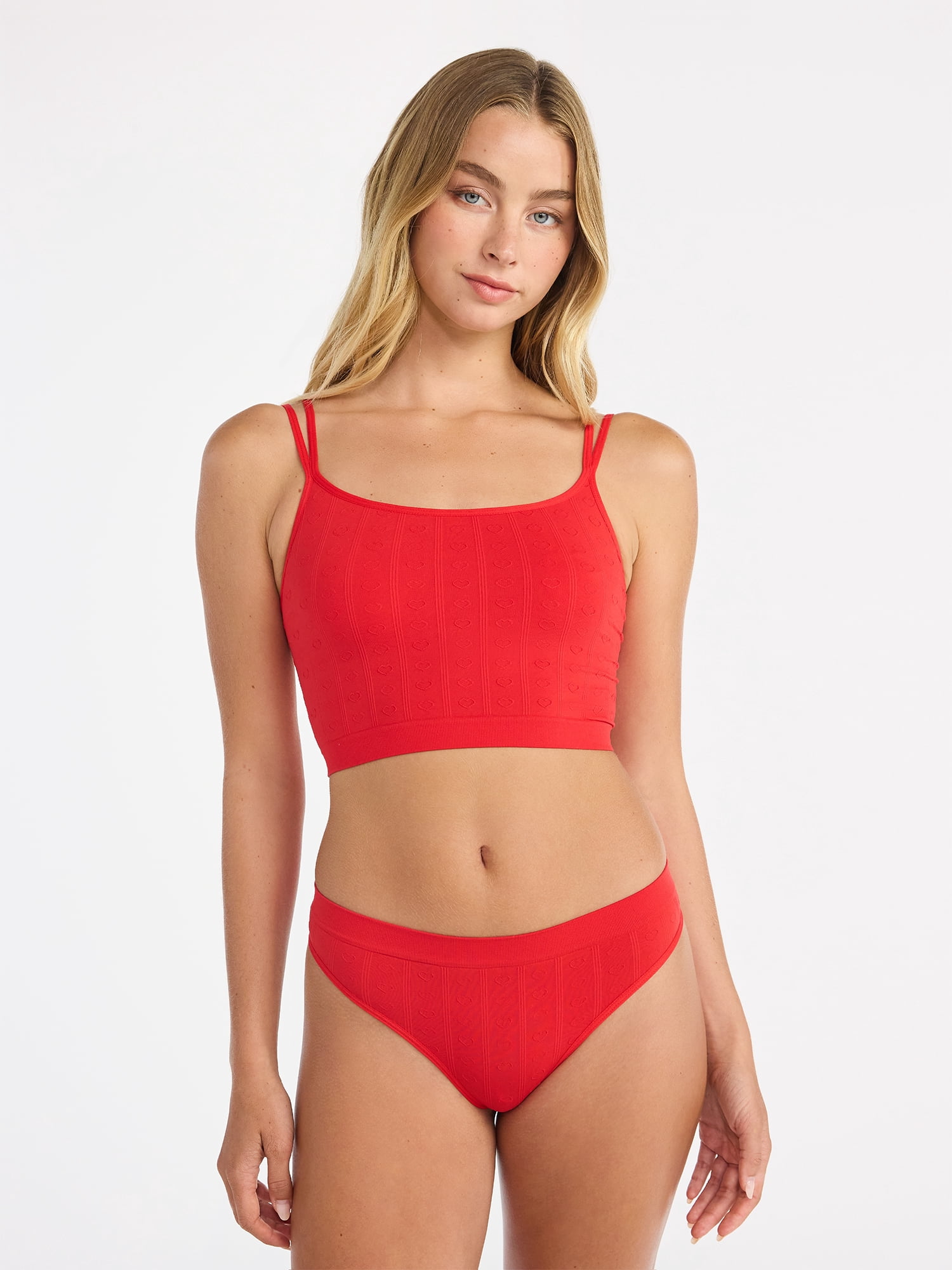 No Boundaries Seamless Cami Bra and Thong Panties Set, 2 Piece, Women's XS-XXXL