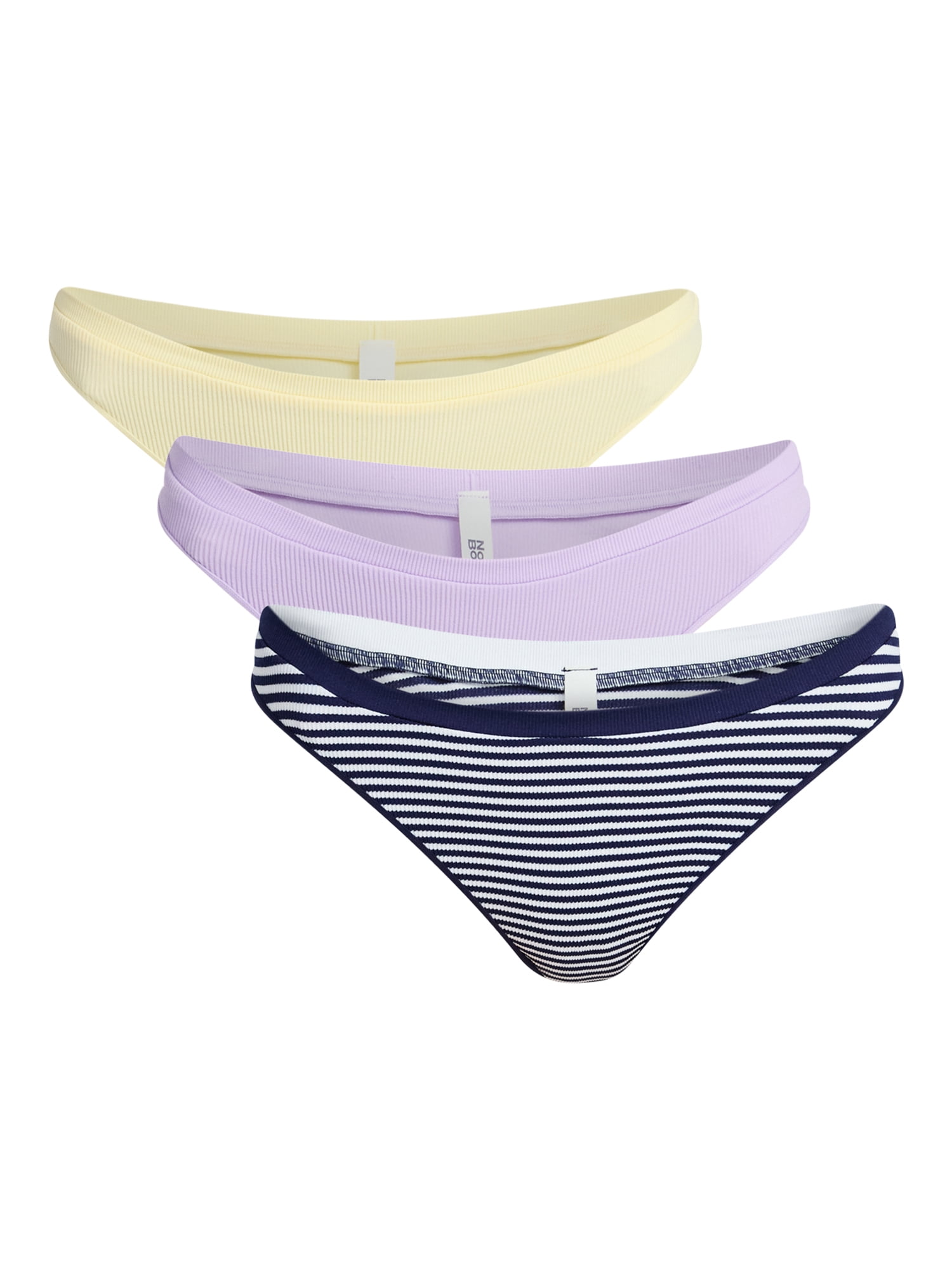 No Boundaries Seamless High Leg Thong Panties, 3-Pack, Women's XS-XXXL