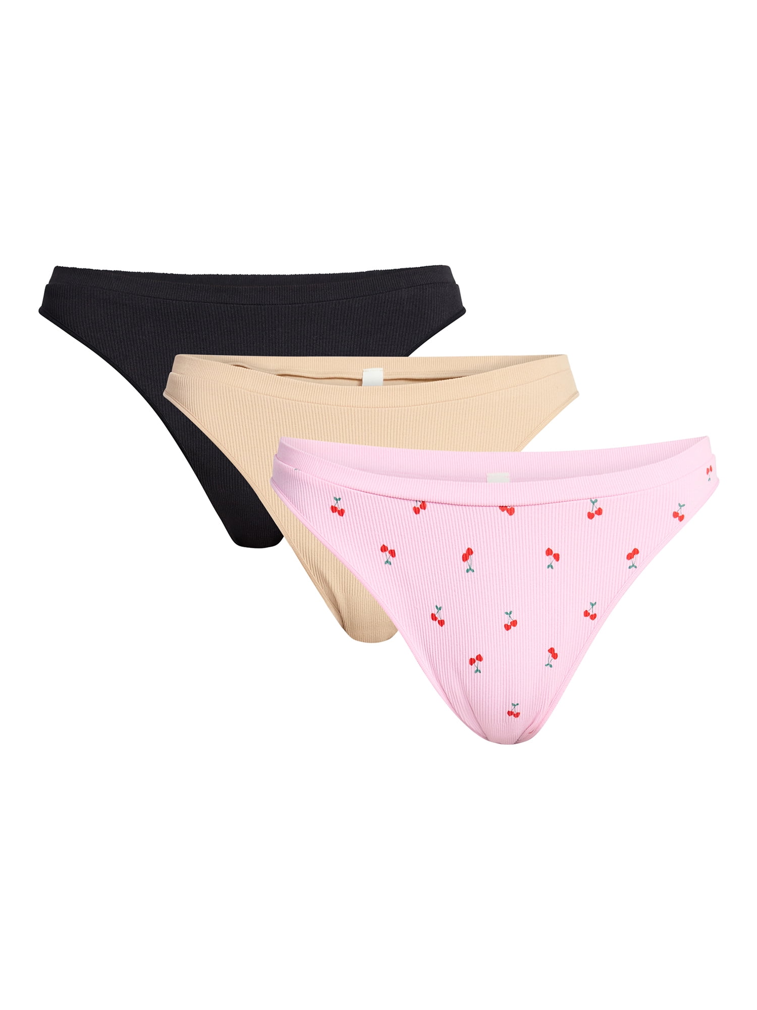 No Boundaries Seamless High Leg Thong Panties, 3-Pack, Women's XS-XXXL