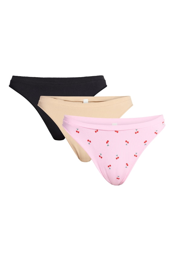 Seamless High Leg Thong Panties, 3-Pack, Women's XS-XXXL