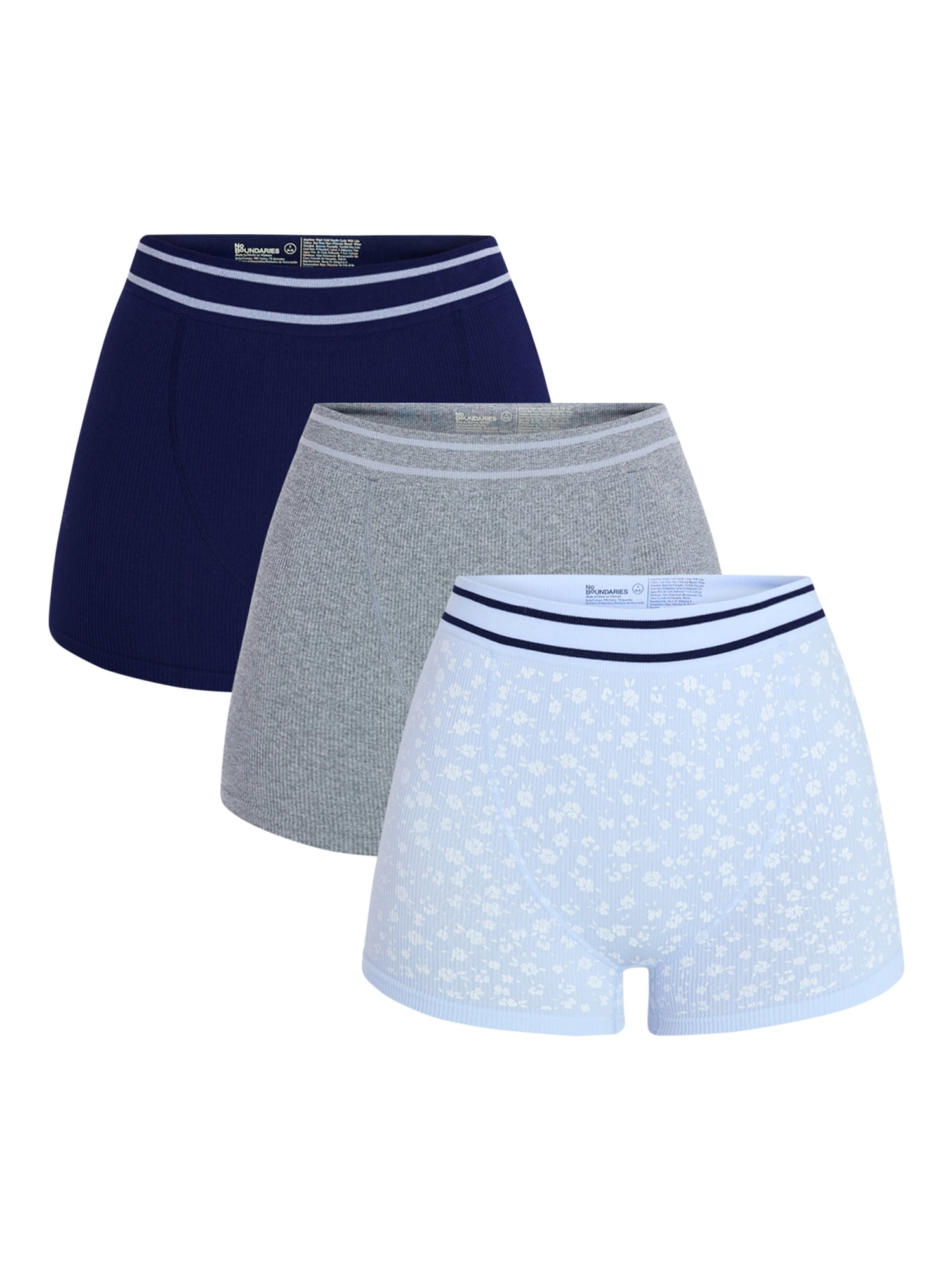 No Boundaries Seamless High Waist Boyshort Panties, 3-Pack, Women's XS-XXXL