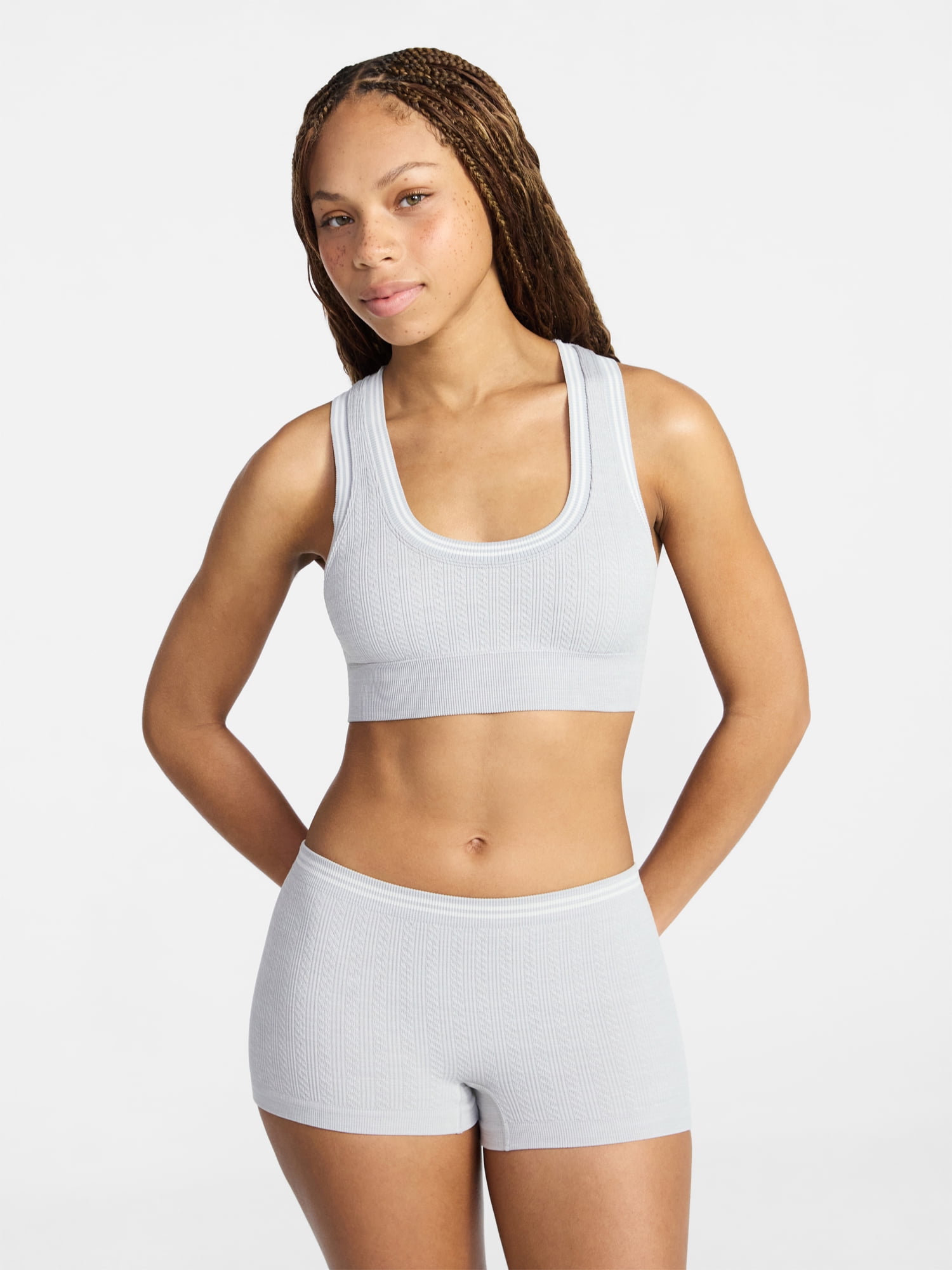 No Boundaries Seamless Racerback Bralette and Boyshort Set, 2-Piece, Women's XS-XXXL