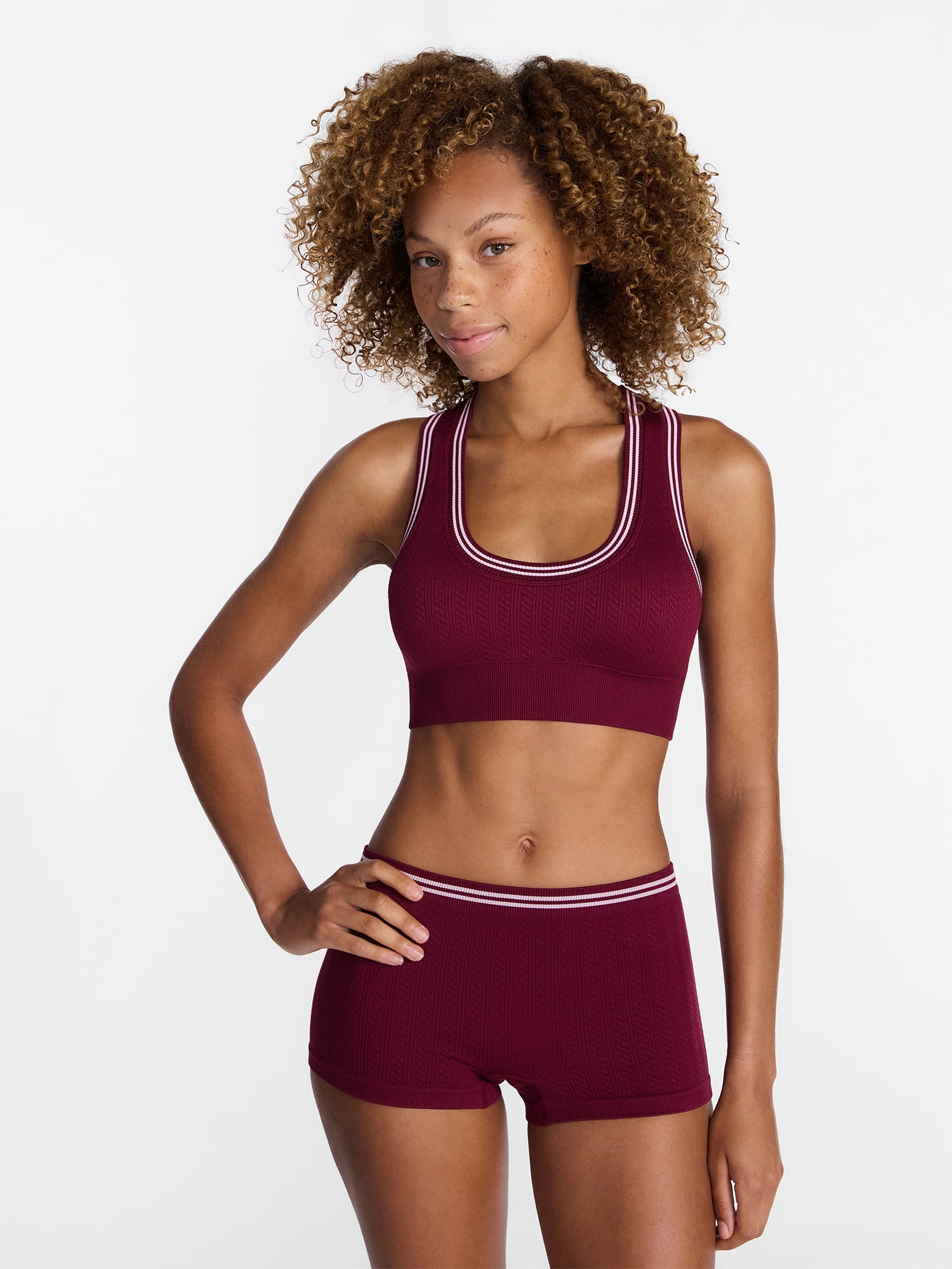 No Boundaries Seamless Racerback Bralette and Boyshorts Set, 2 Piece, Women's XS-XXXL