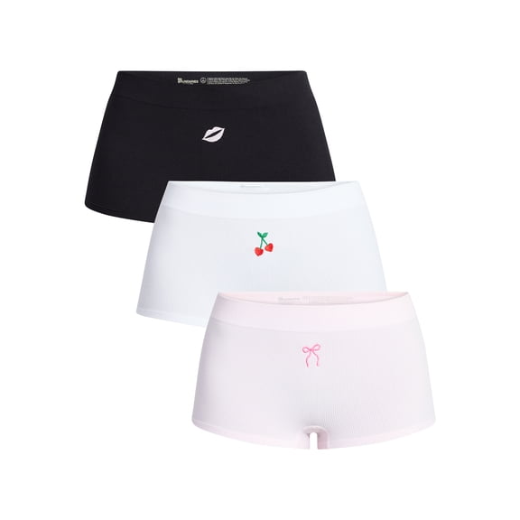 No Boundaries Seamless Ribbed Boyshort Panties, 3-Pack, Women's XS-XXXL