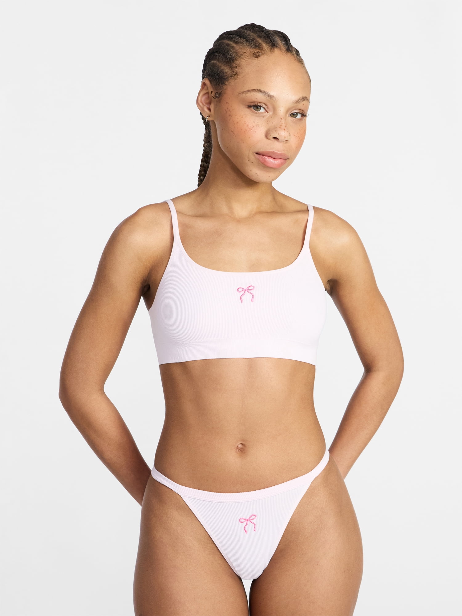No Boundaries Seamless Ribbed Bralette and Thong Set, 2-Piece, Women's Sizes XS-XXXL