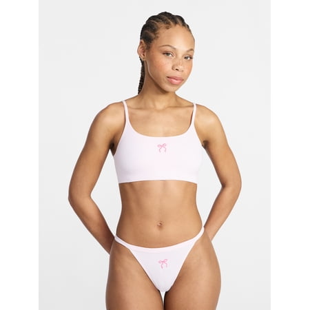 No Boundaries Seamless Ribbed Bralette and Thong Set, 2-Piece, Women's Sizes XS-XXXL