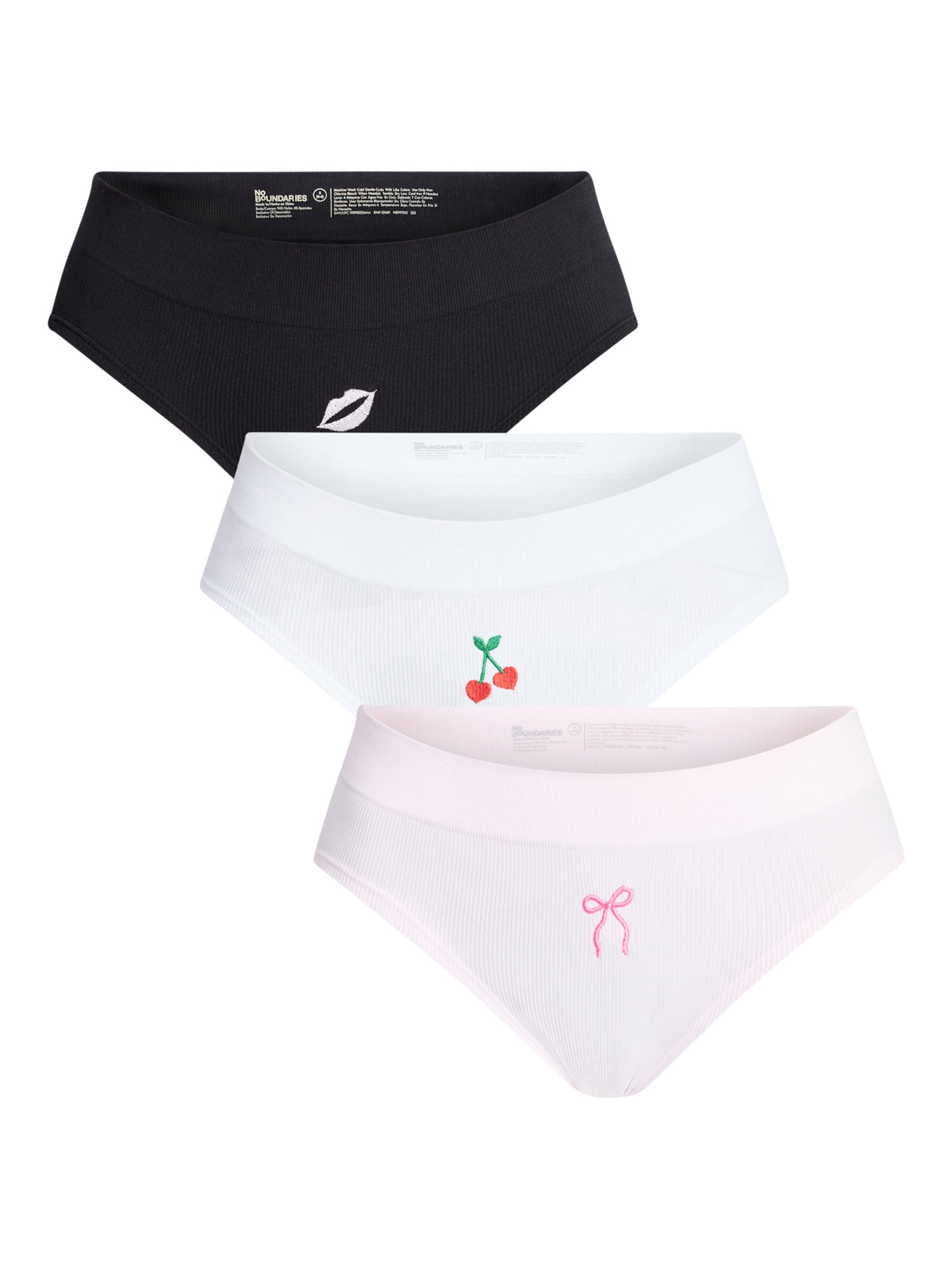 No Boundaries Seamless Ribbed Hipster Panties, 3-Pack, Women’s, Sizes XS-XXXL