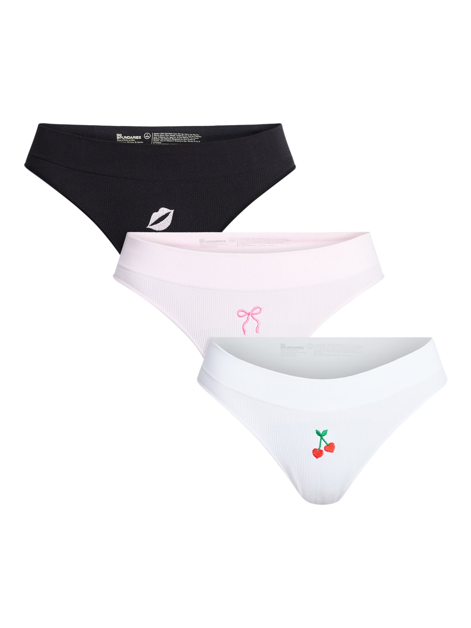 No Boundaries Seamless Ribbed Thong Panties, 3-Pack, Women's XS-XXXL