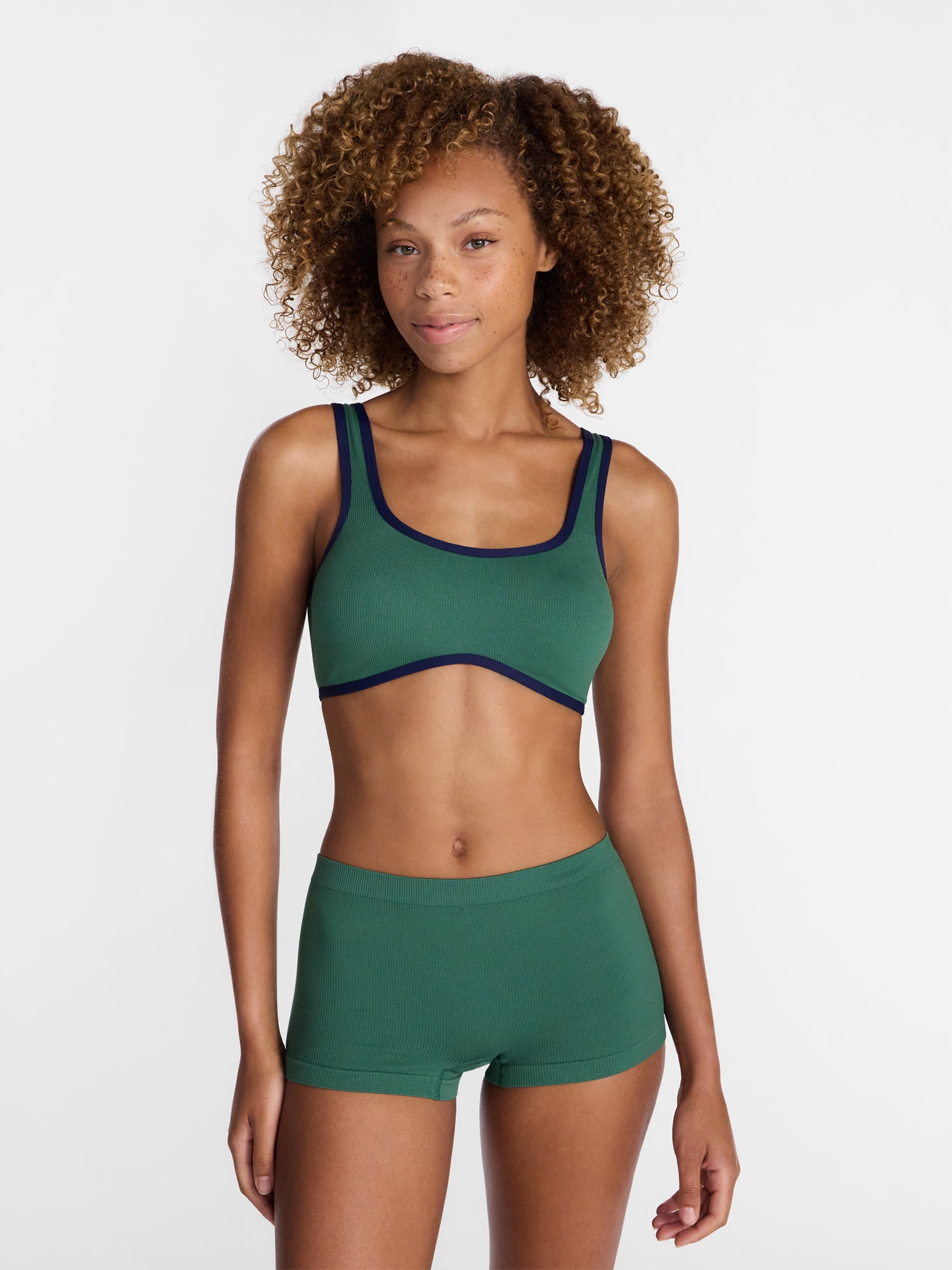 No Boundaries Seamless Scoop Neck Bralette and Boyshorts Set, 2 Piece, Women's XS-XXXL